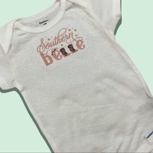 Southern Belle County Girl baby bodysuit with cowgirl boots and hat design